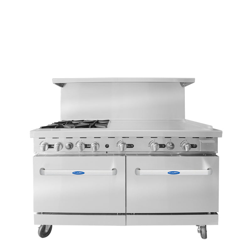 60" Range (4) Burners and 36" Right Griddle with (2) 26" 1/2 Wide Ovens