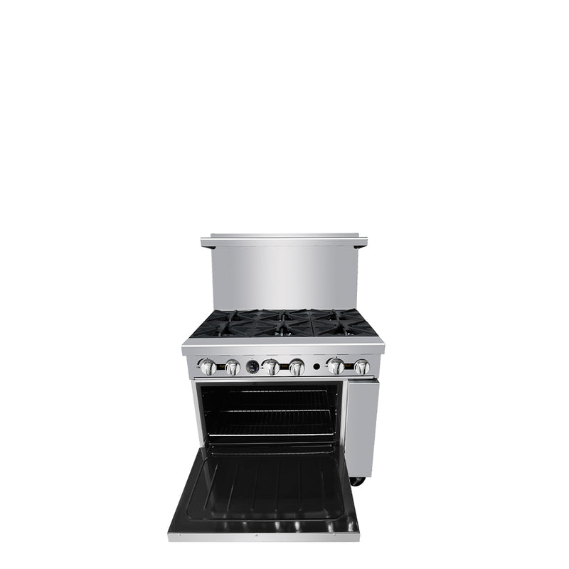 36" Gas Range (6) Open Burners with (1) 26" 1/2 Wide Oven