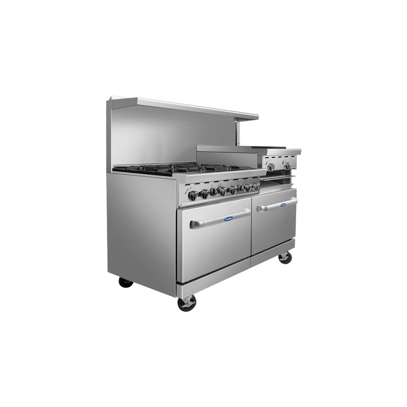 60" Range (6) Burners and 24" Raised Right Griddle with (2) 26" 1/2 Wide Ovens