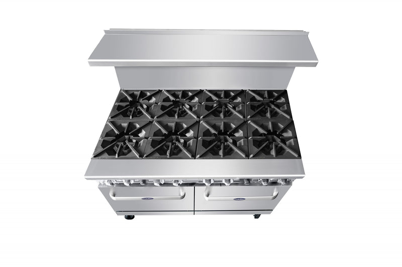 48" Gas Range (8) Open Burners with (2) 20" Wide Ovens