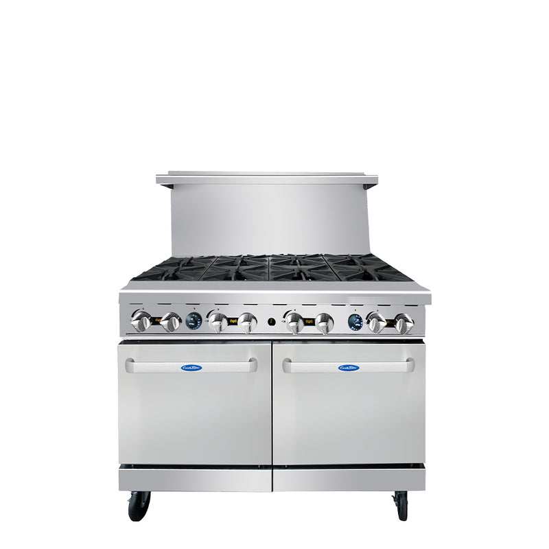 48" Gas Range (8) Open Burners with (2) 20" Wide Ovens