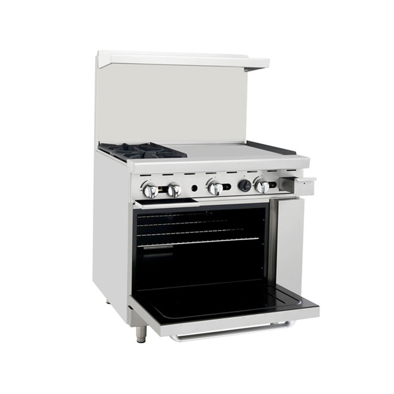 36" Range (2) Burners and 24" Right Griddle with (1) 26" 1/2 Wide Oven