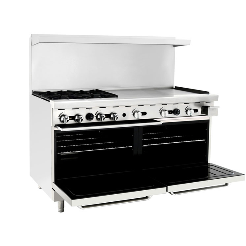 60" Range (4) Burners and 36" Right Griddle with (2) 26" 1/2 Wide Ovens