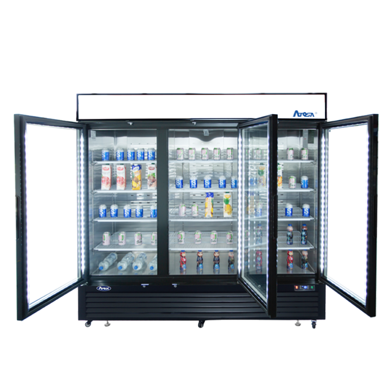 Bottom Mount (3) Glass Door Refrigerator 69.54 cu ft - Black Cabinet