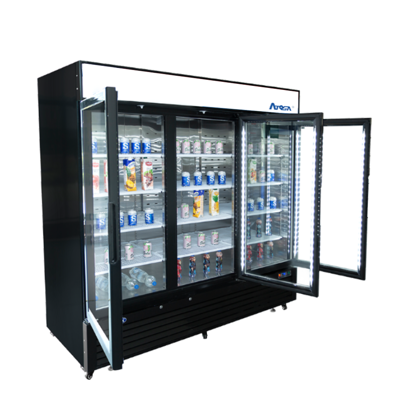 Bottom Mount (3) Glass Door Refrigerator 69.54 cu ft - Black Cabinet