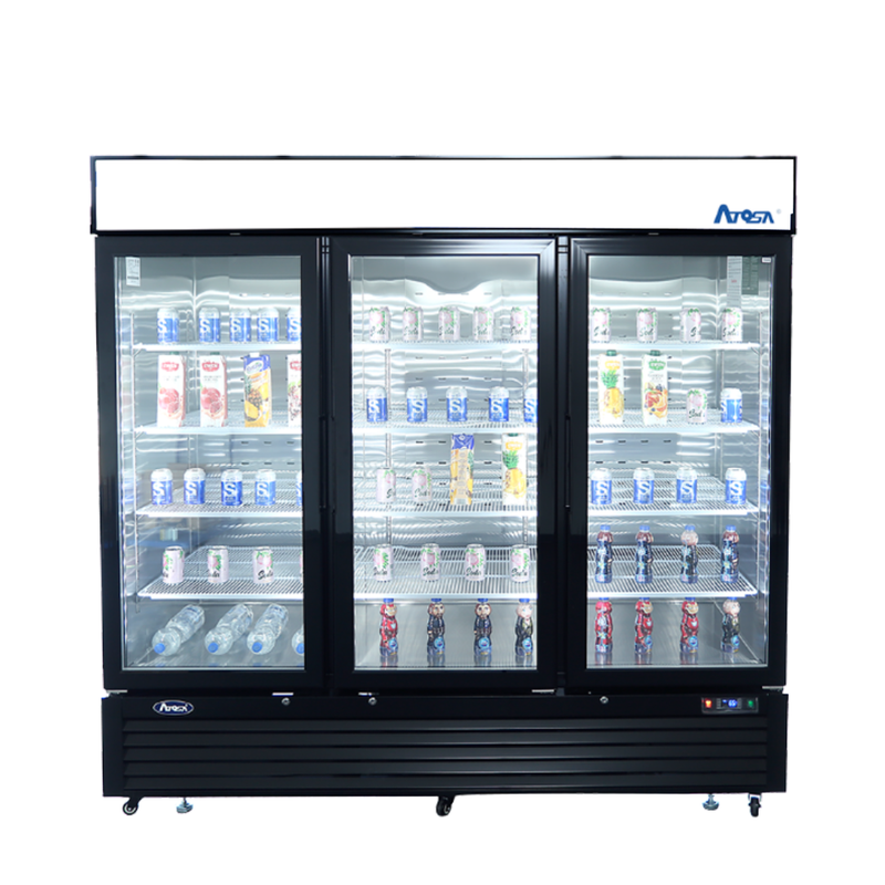 Bottom Mount (3) Glass Door Freezer 69.54 cu ft - Black Cabinet