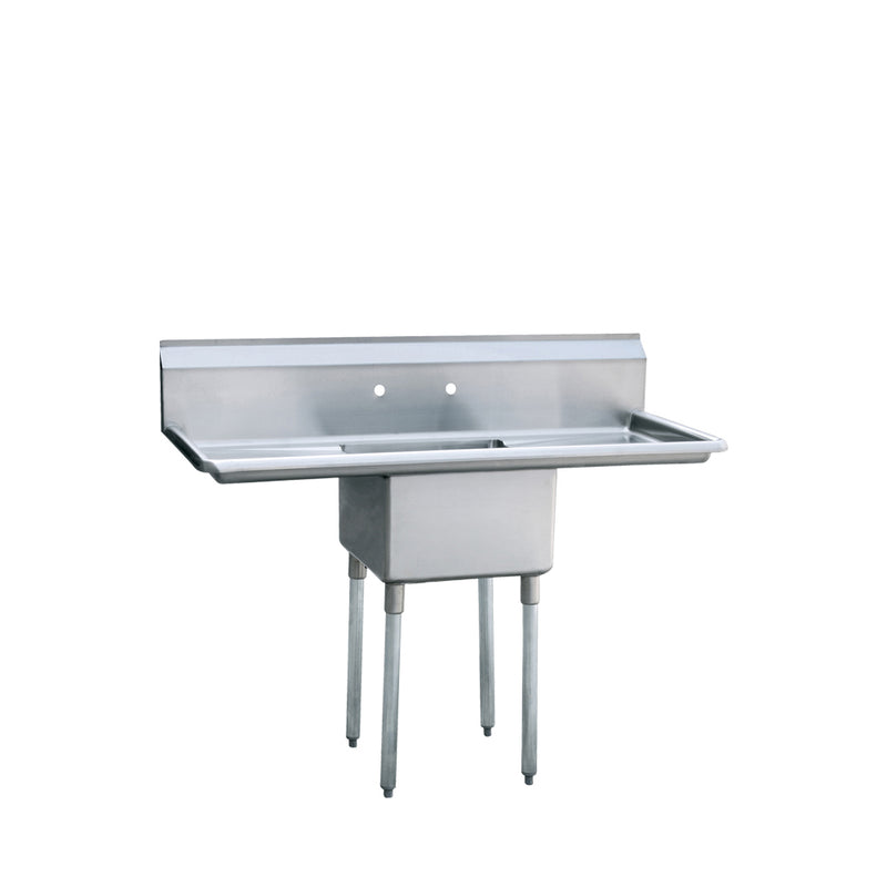 One Comp. Sink, 18" Right and Left Drainboards, Backsplash, Galvanized Tubular Legs, with Adjustable Plastic Bullet Feet