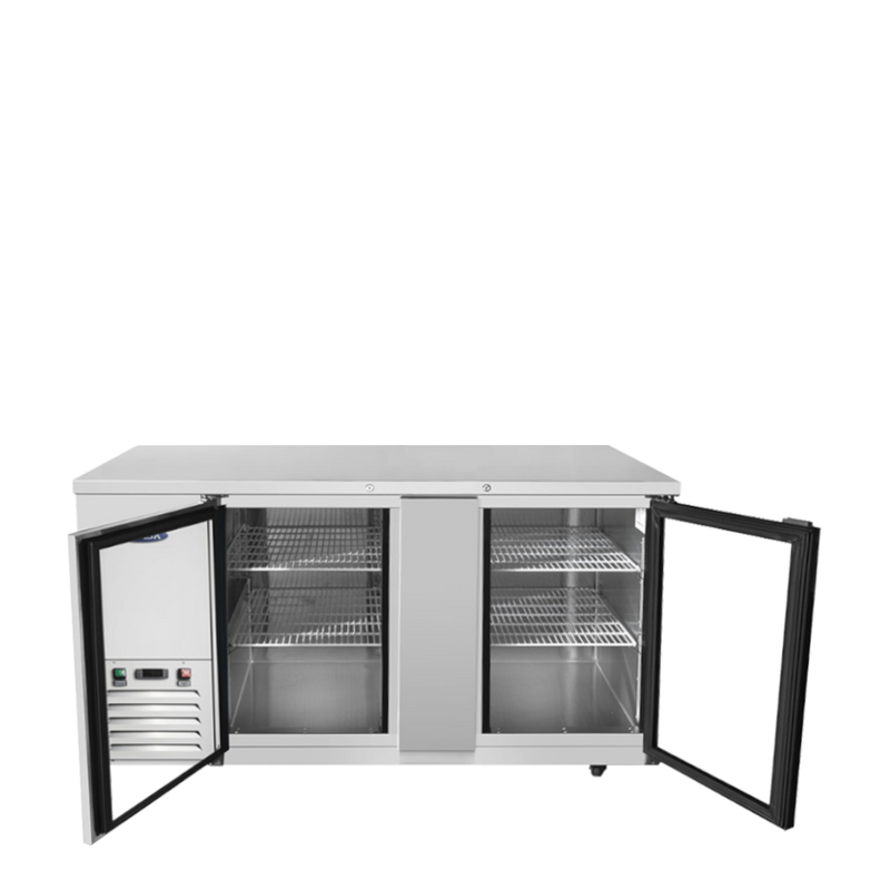 Refrigerador con barra trasera de 69" con puerta de vidrio de poca profundidad (exterior negro) Dimensiones: 68 W * 24-1 D * 40-1 H